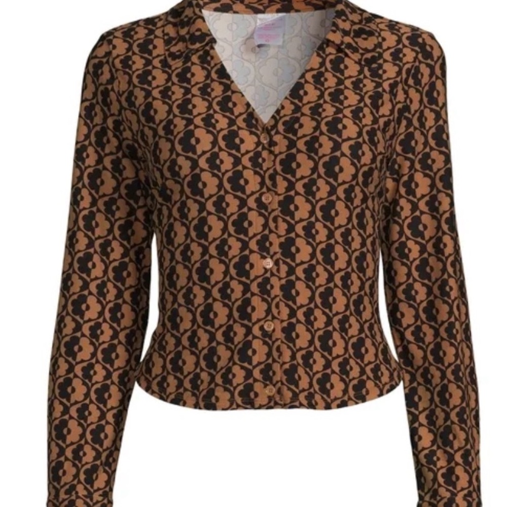 Patterned Button-Up Long Sleeve Top – Juniors XXL (19)